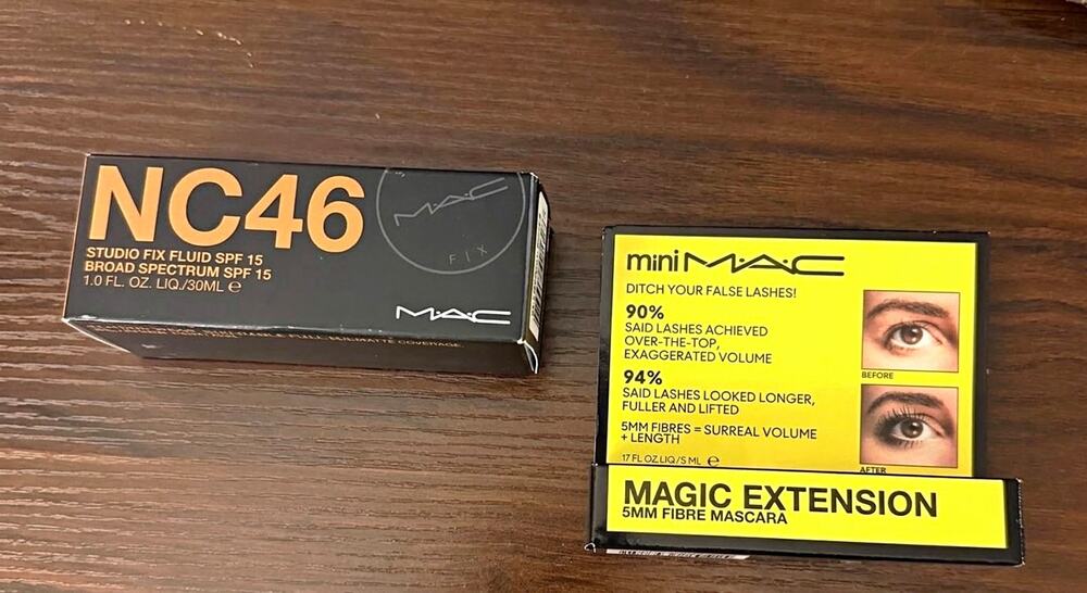 NIB MAC Makeup Bundle: Studio Fix Fluid Foundation (NC46) & Magic Mini Mascara
